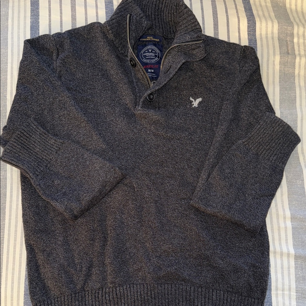 American Eagle Outfitters Men's Charcoal Zip-Up Sweater